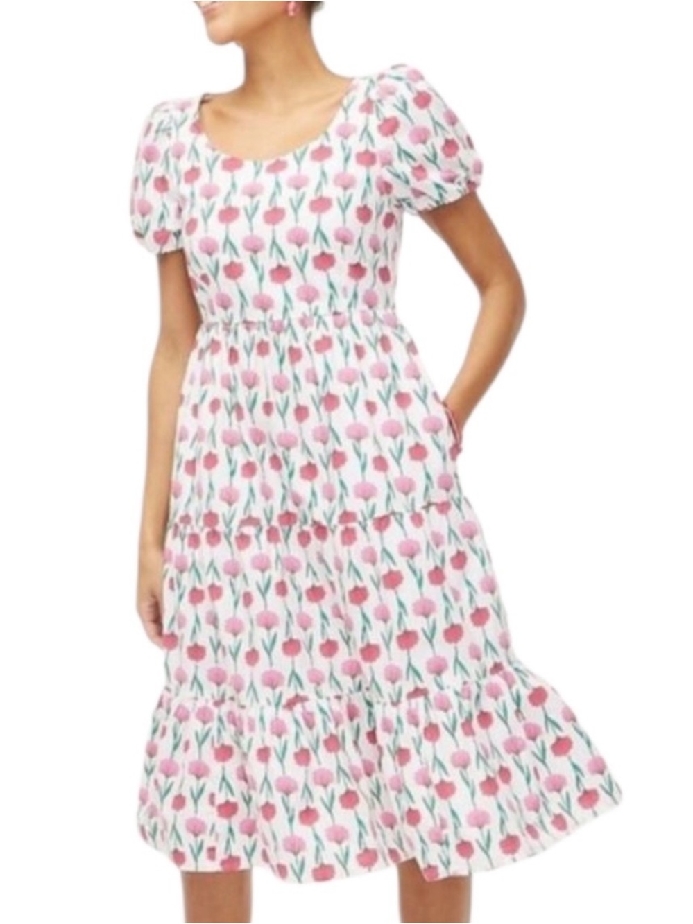 J.Crew White Dress with Pink and Green Floral Print NWT